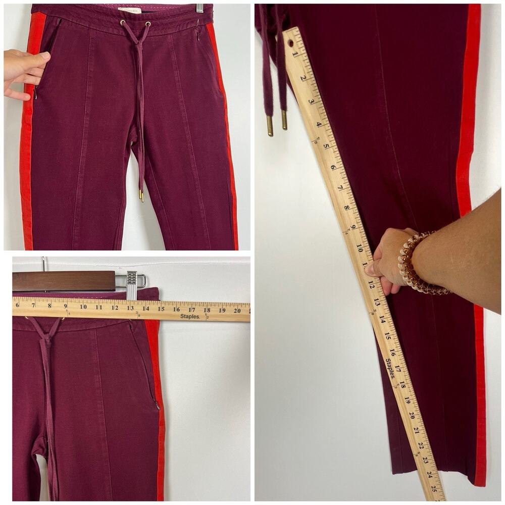 Anthropologie Burgundy Side Stripe Jogger Pants Sporty Chic Pull-On Trousers 4 - Picture 8 of 12